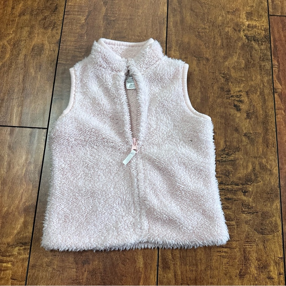 light pink zip up sherpa vest 6-9 months